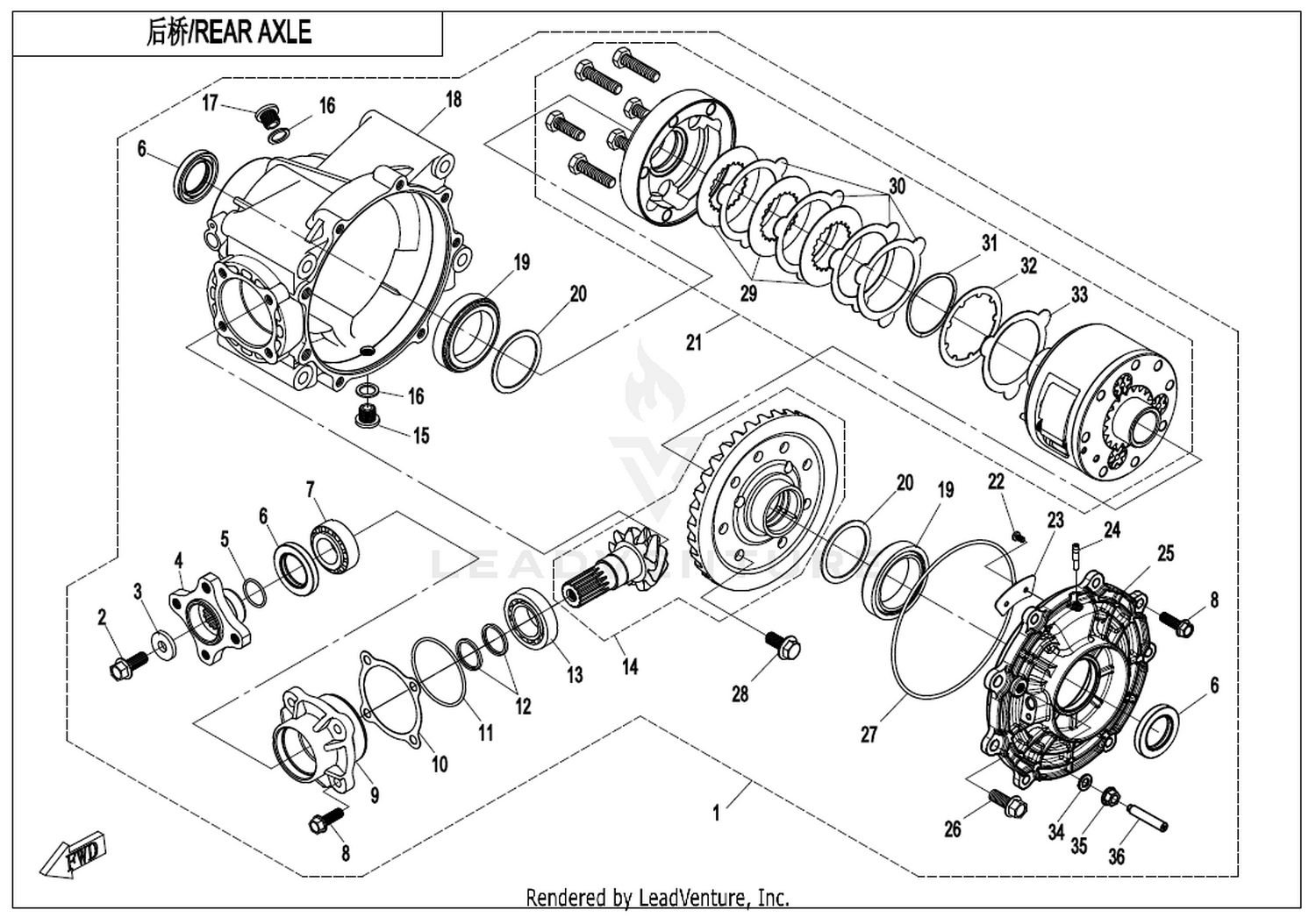 UFORCE 600 2021 Rear Axle(With Differential) exploded diagram