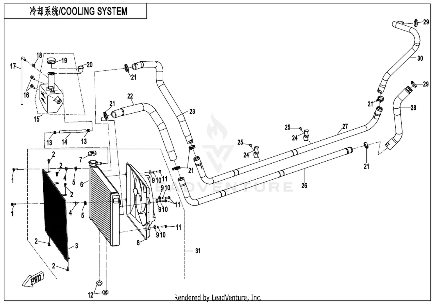 UFORCE 1000 2025 Cooling System exploded diagram