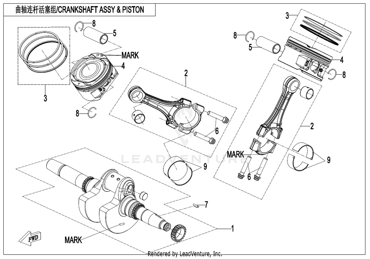 ZFORCE 1000 SPORT R 2024 Crankshaft & Connecting Rod & Piston Assy(Horizontally Split Connecting Rod) exploded diagram