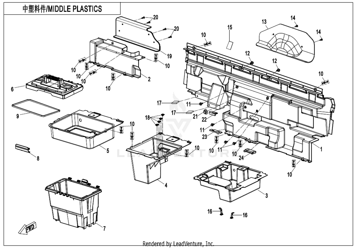 UFORCE 1000 2025 Middle Plastics exploded diagram