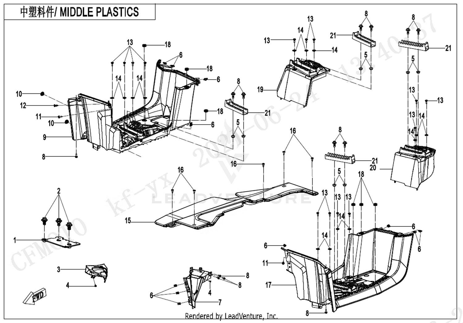 CFORCE 625 TOURING OVERLAND 2026 Middle Plastics(Without Gearshift Lock) exploded diagram