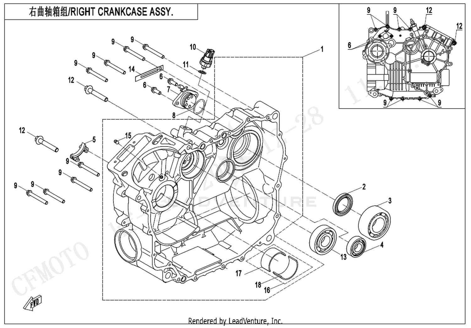 CFORCE 520 2024 Right Crankcase Assy exploded diagram