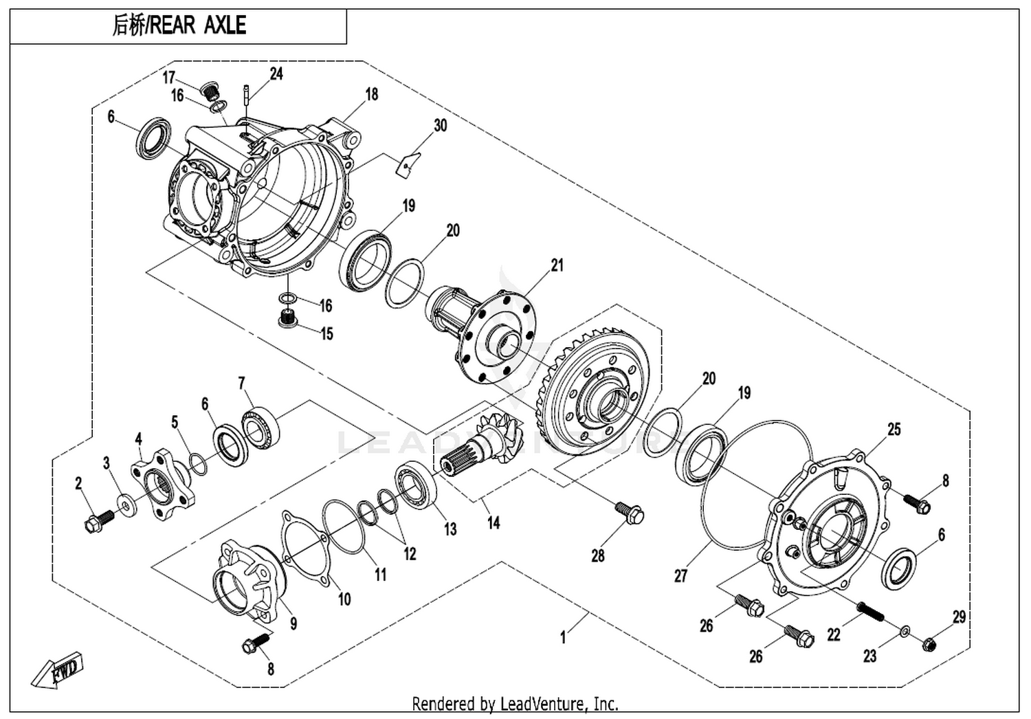CFORCE 1000 MV 2026 Rear Axle(No Differential) exploded diagram