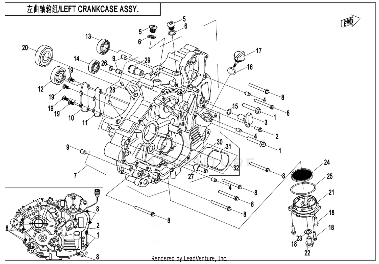 UFORCE 600 2022 Left Crankcase Assy exploded diagram