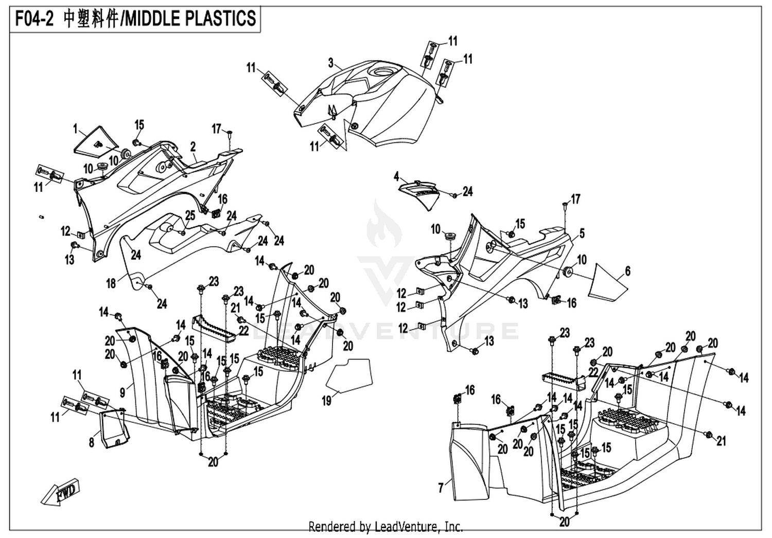 CFORCE 550 2016 Middle Plastics exploded diagram