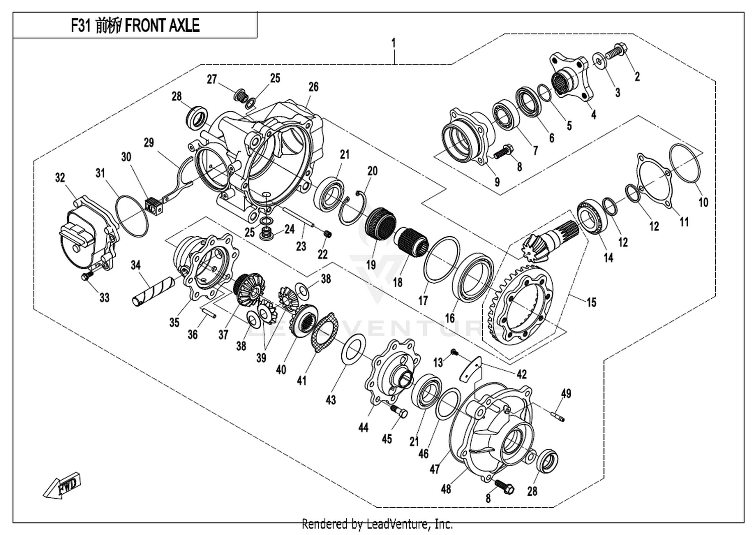 CFORCE 520 2017 Front Axle exploded diagram
