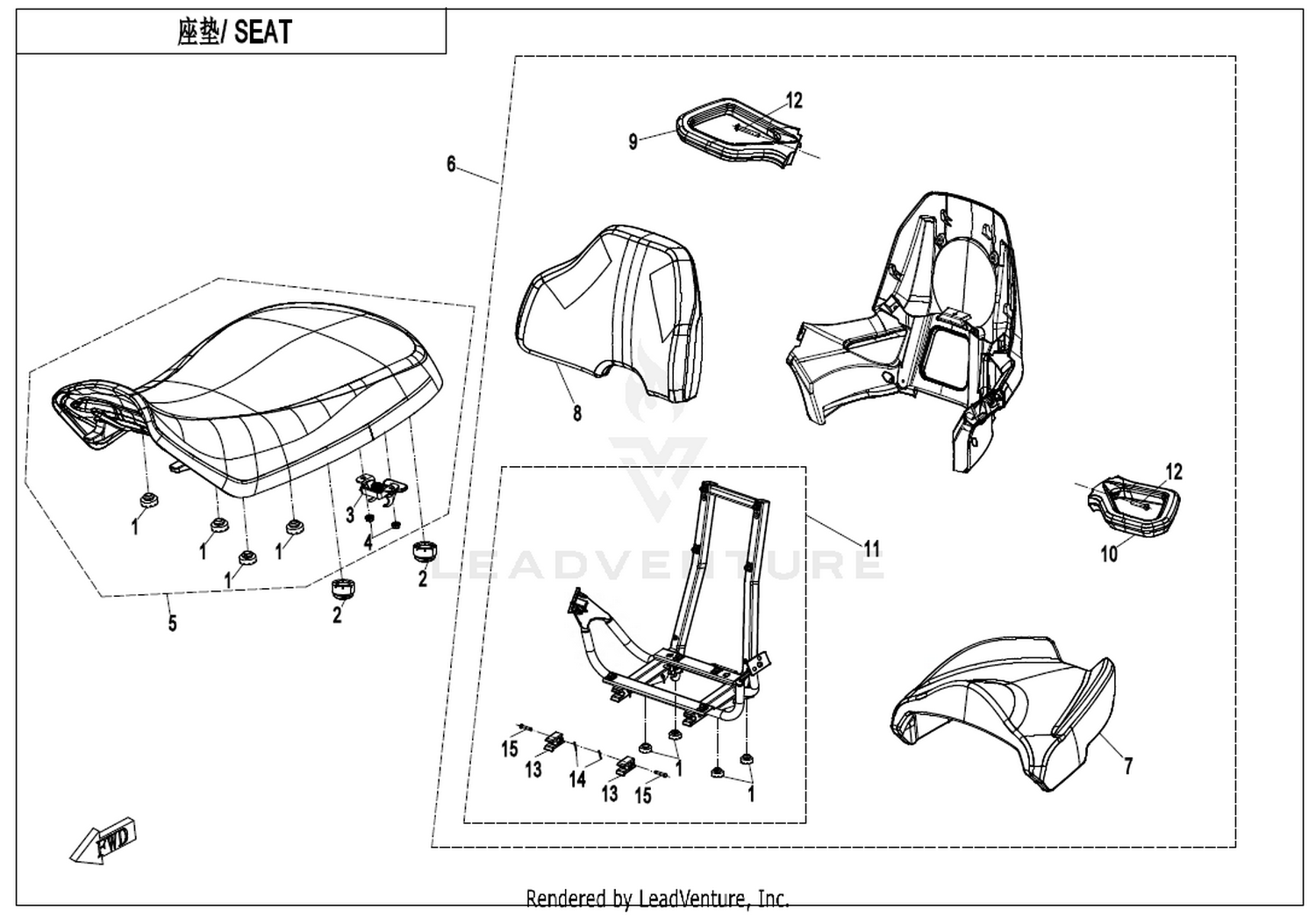 CFORCE 625 TOURING OVERLAND 2026 Seat exploded diagram