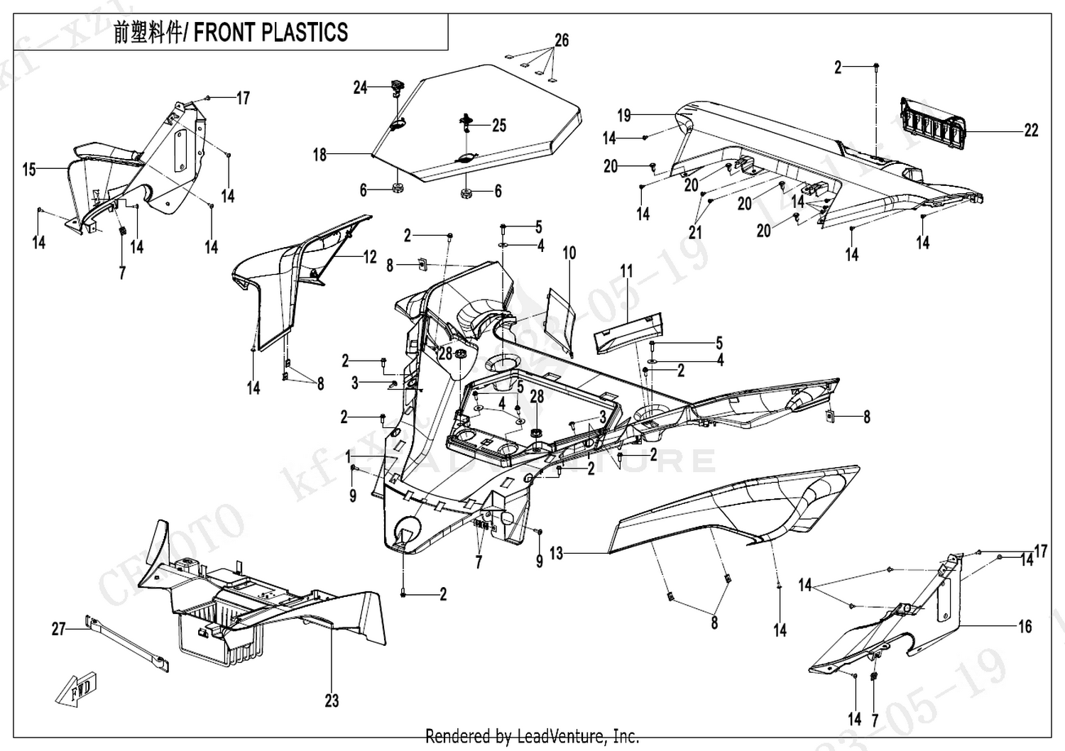 ZFORCE 950 SPORT 2024 Front Plastics 1 exploded diagram